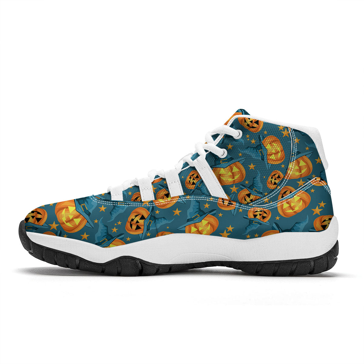 Witch Hat Pumpkin Print Pattern White Bball Shoes-grizzshop