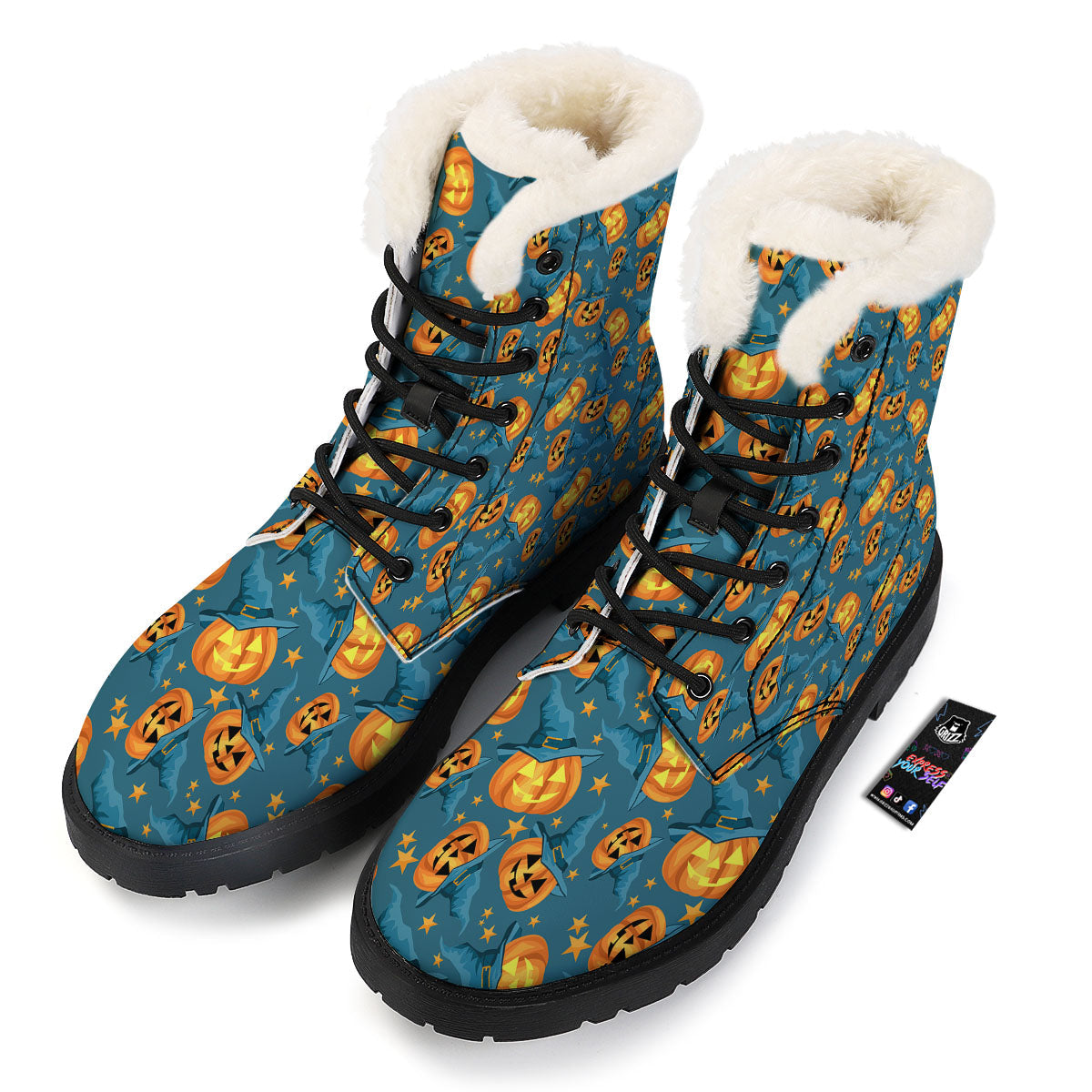 Witch Hat Pumpkin Print Pattern Winter Boots-grizzshop
