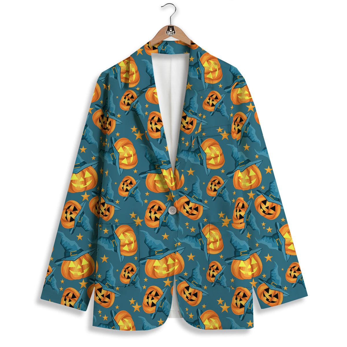 Witch Hat Pumpkin Print Pattern Women's Blazer-grizzshop