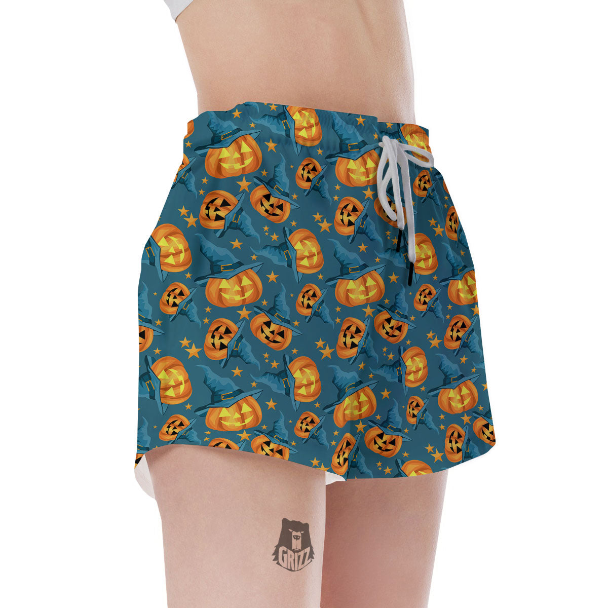 Witch Hat Pumpkin Print Pattern Women's Shorts-grizzshop