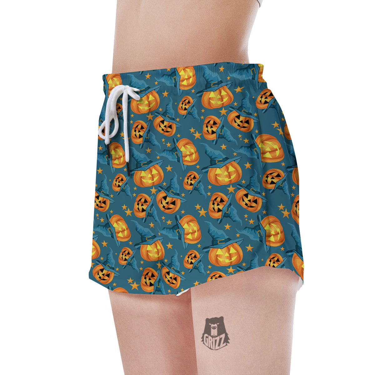 Witch Hat Pumpkin Print Pattern Women's Shorts-grizzshop