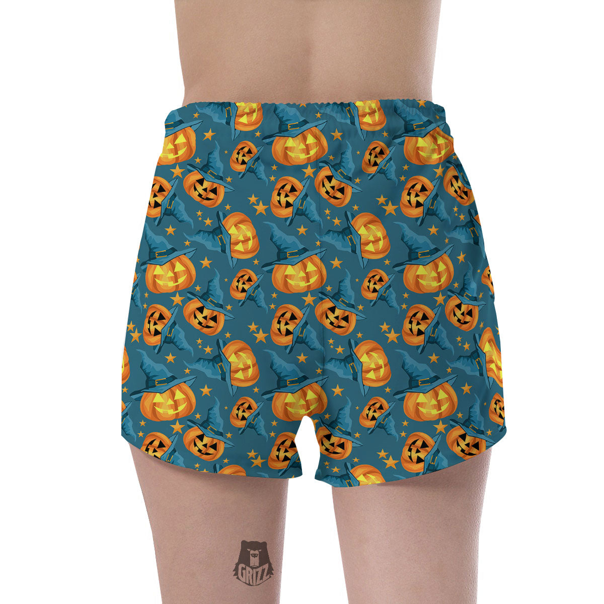 Witch Hat Pumpkin Print Pattern Women's Shorts-grizzshop