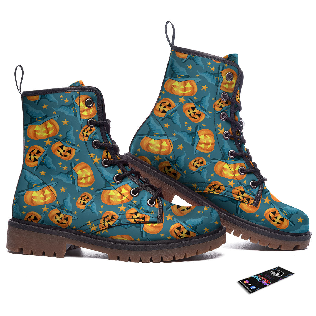 Witch Hat Pumpkin Print Pattern Work Boots-grizzshop