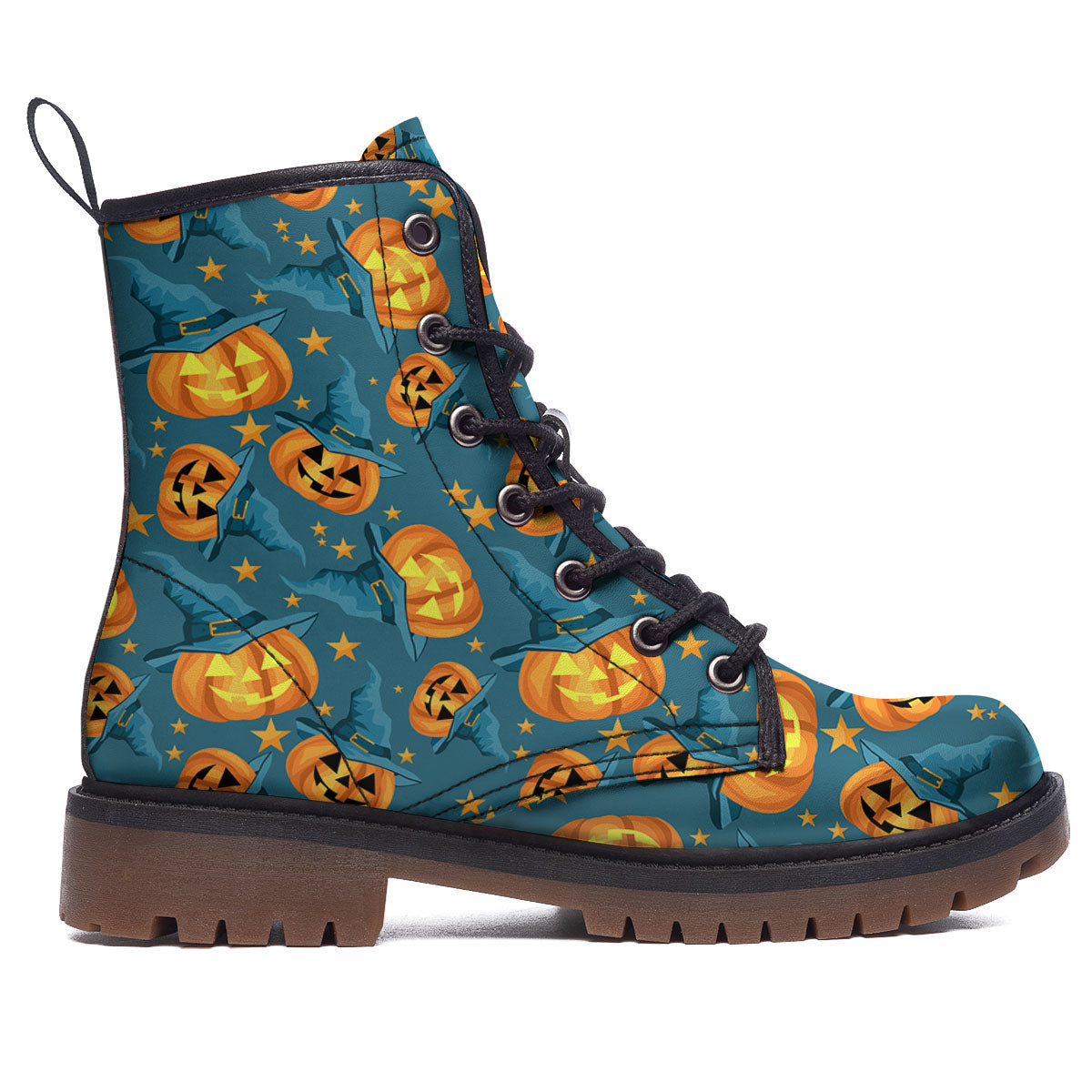 Witch Hat Pumpkin Print Pattern Work Boots-grizzshop