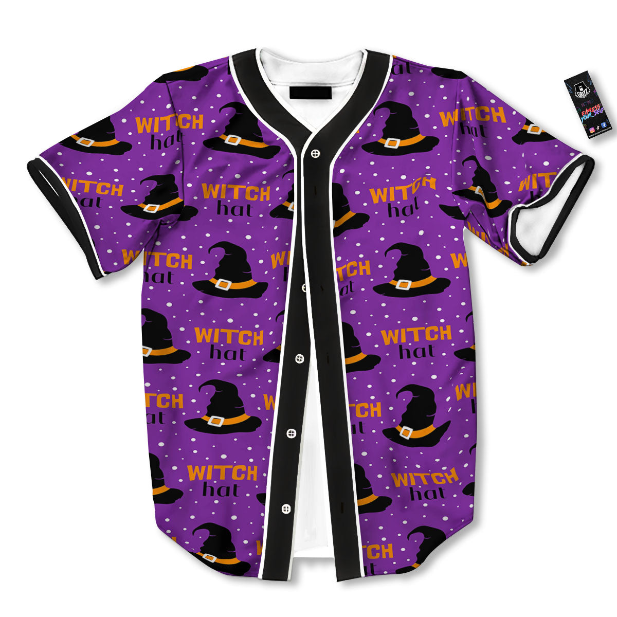 Witch Hat Purple Halloween Print Pattern Baseball Jersey-grizzshop
