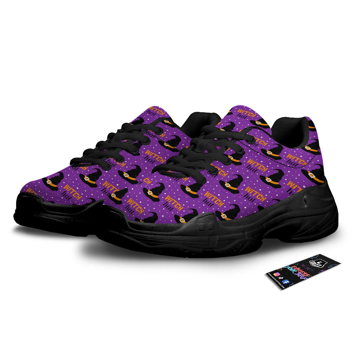 Witch Hat Purple Halloween Print Pattern Black Chunky Shoes-grizzshop