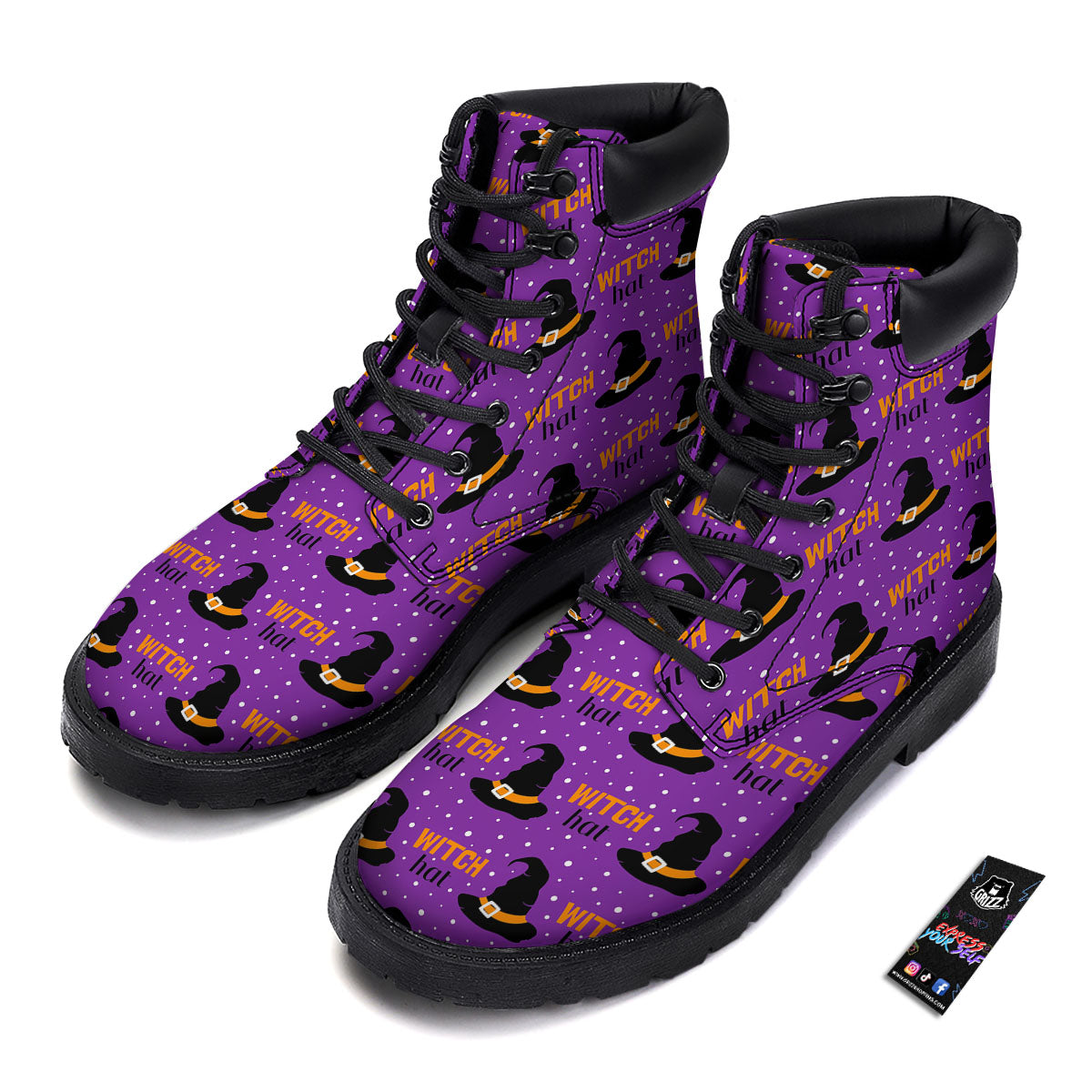 Witch Hat Purple Halloween Print Pattern Boots-grizzshop