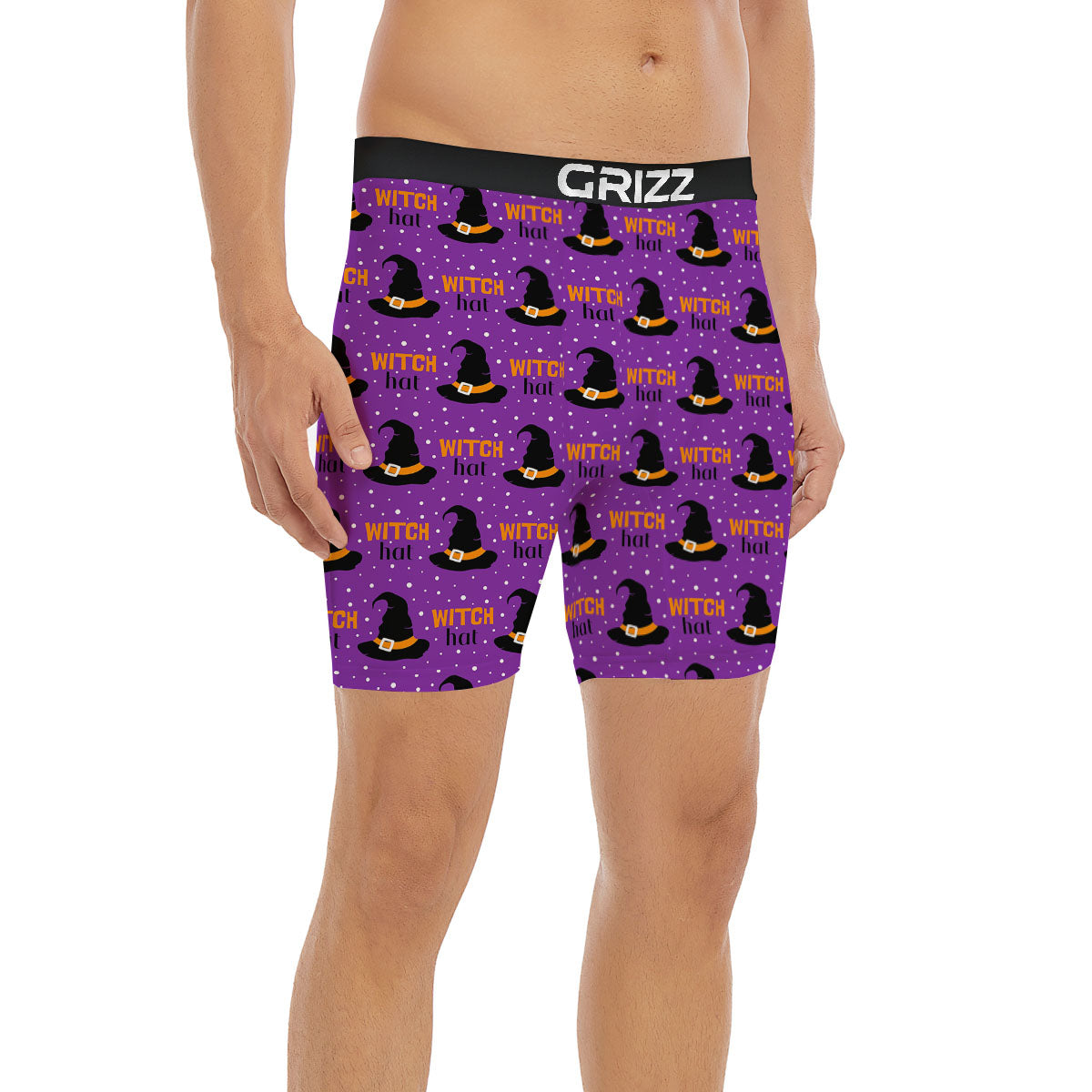 Witch Hat Purple Halloween Print Pattern Boxer Briefs-grizzshop