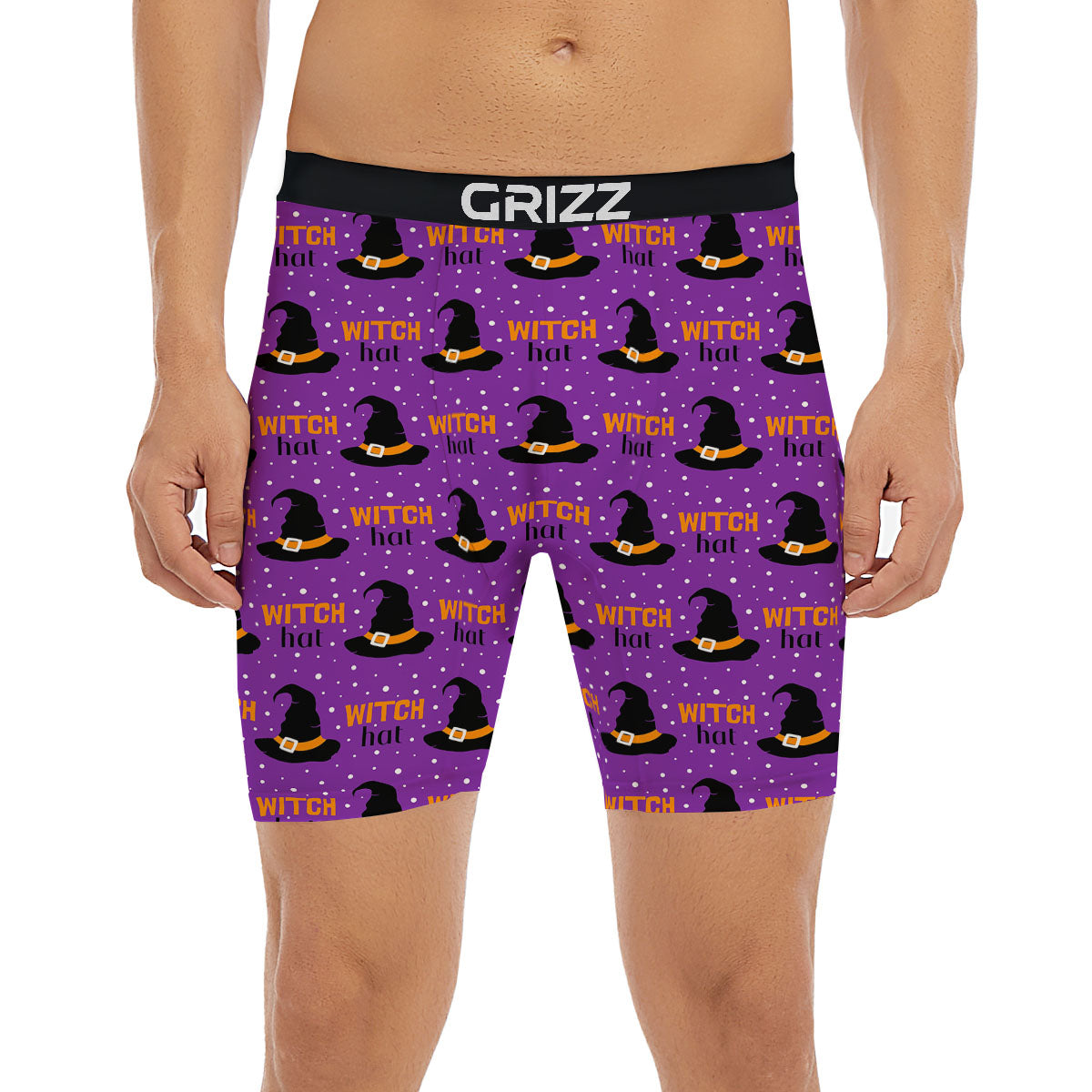 Witch Hat Purple Halloween Print Pattern Boxer Briefs-grizzshop