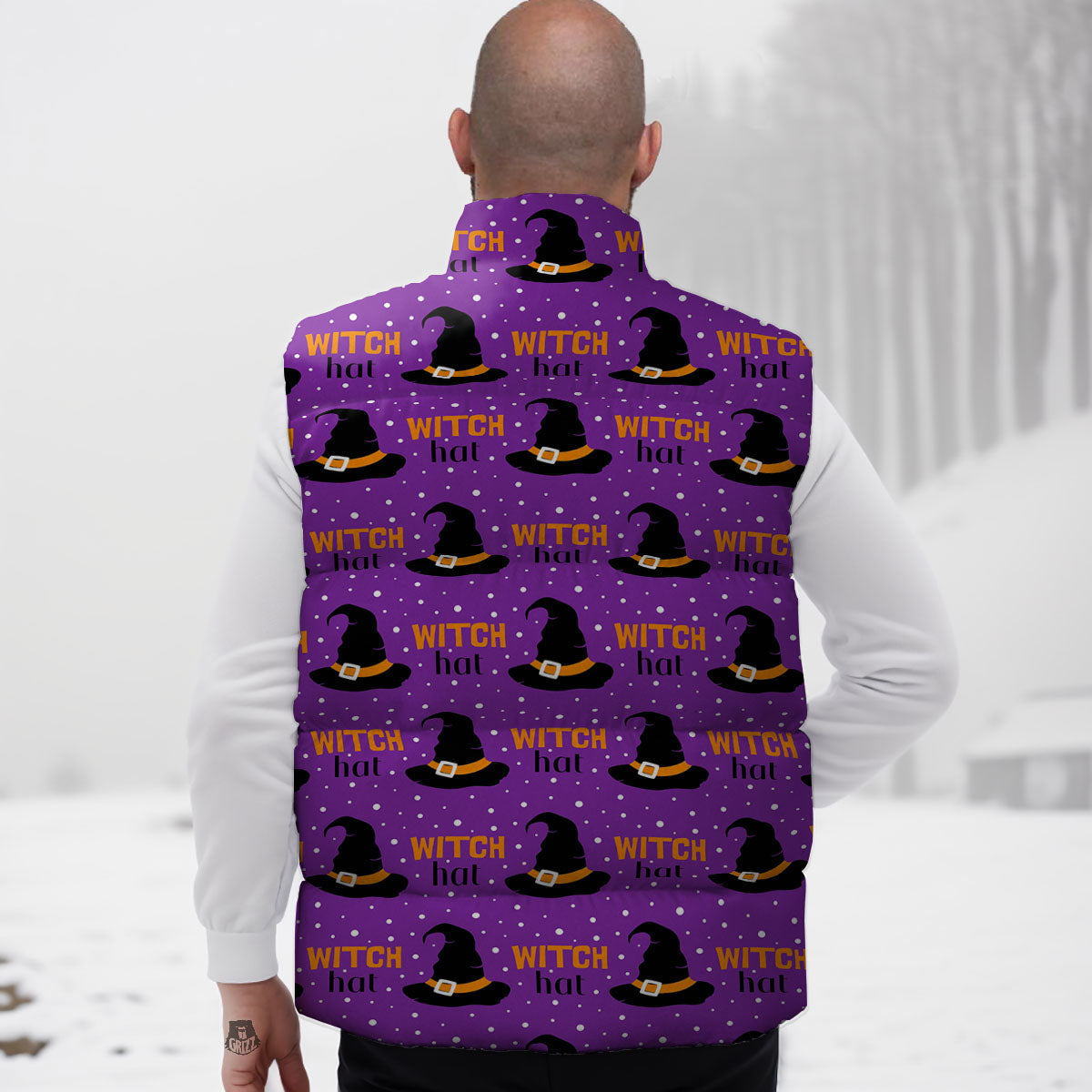 Witch Hat Purple Halloween Print Pattern Down Vest