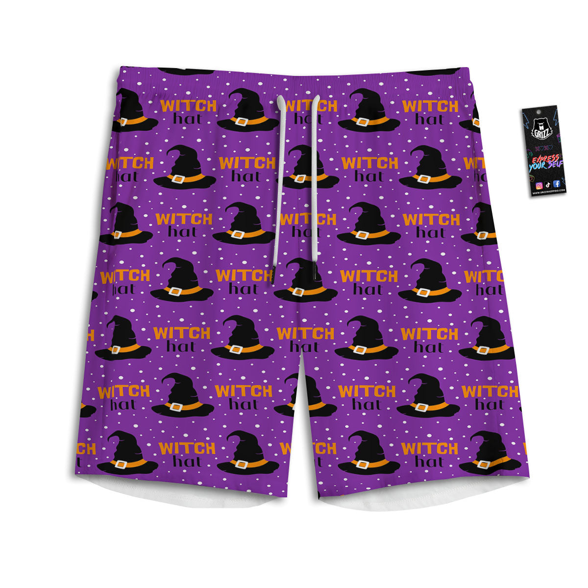 Witch Hat Purple Halloween Print Pattern Men's Athletic Shorts