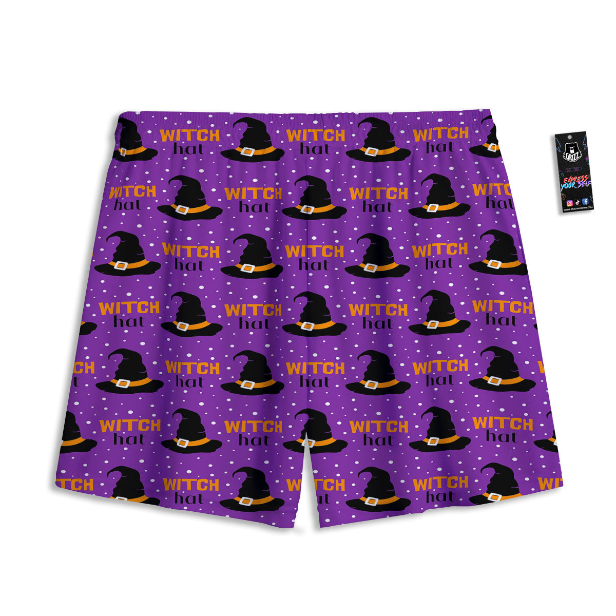 Witch Hat Purple Halloween Print Pattern Mesh Shorts