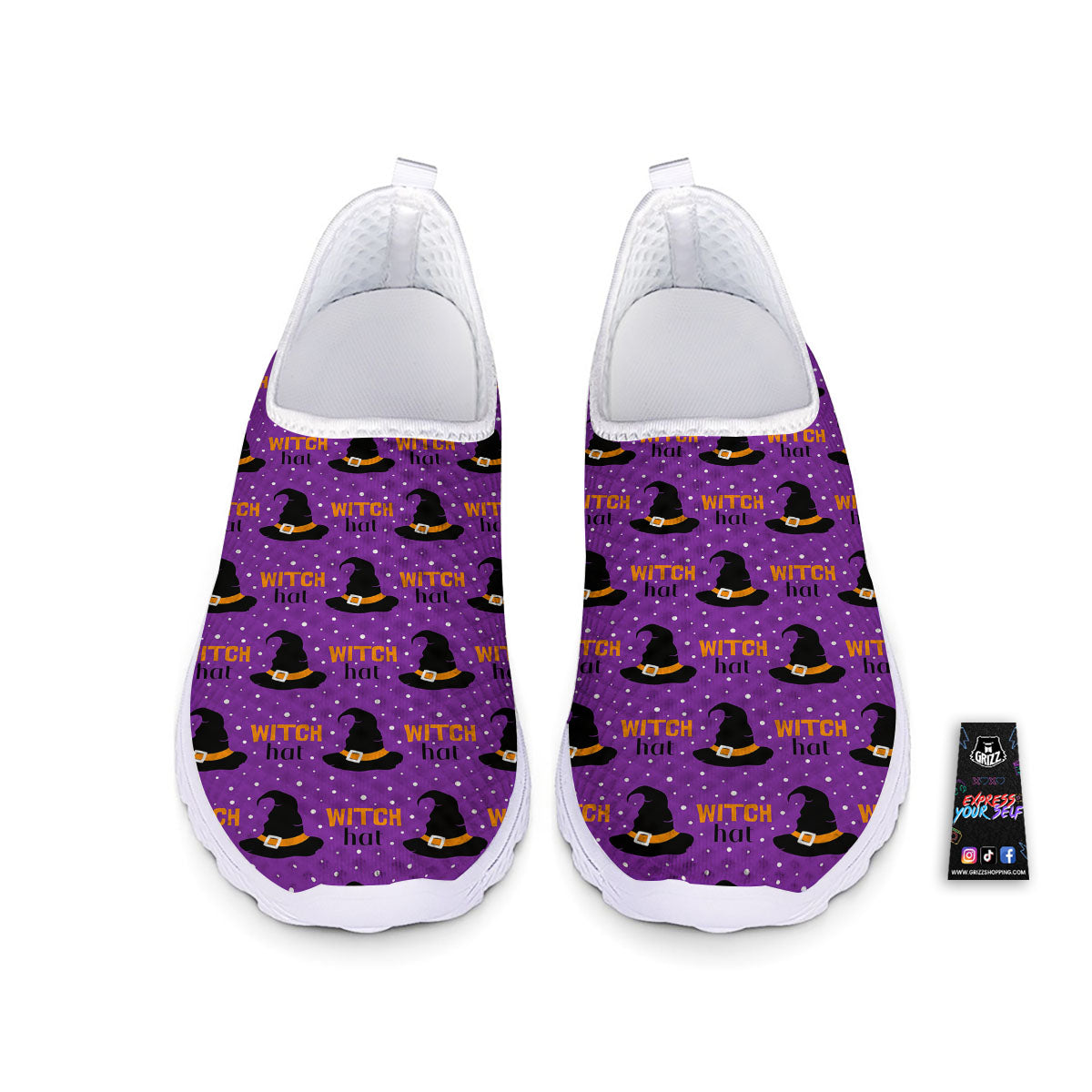 Witch Hat Purple Halloween Print Pattern Nurse Shoes-grizzshop