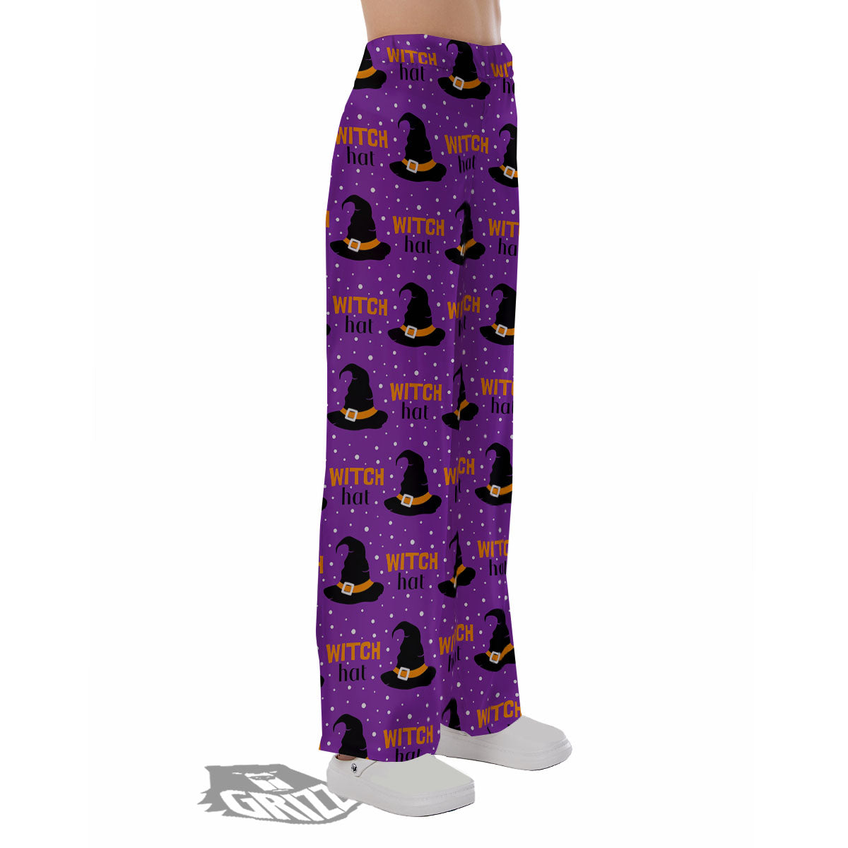 Witch Hat Purple Halloween Print Pattern Pajama Pants-grizzshop