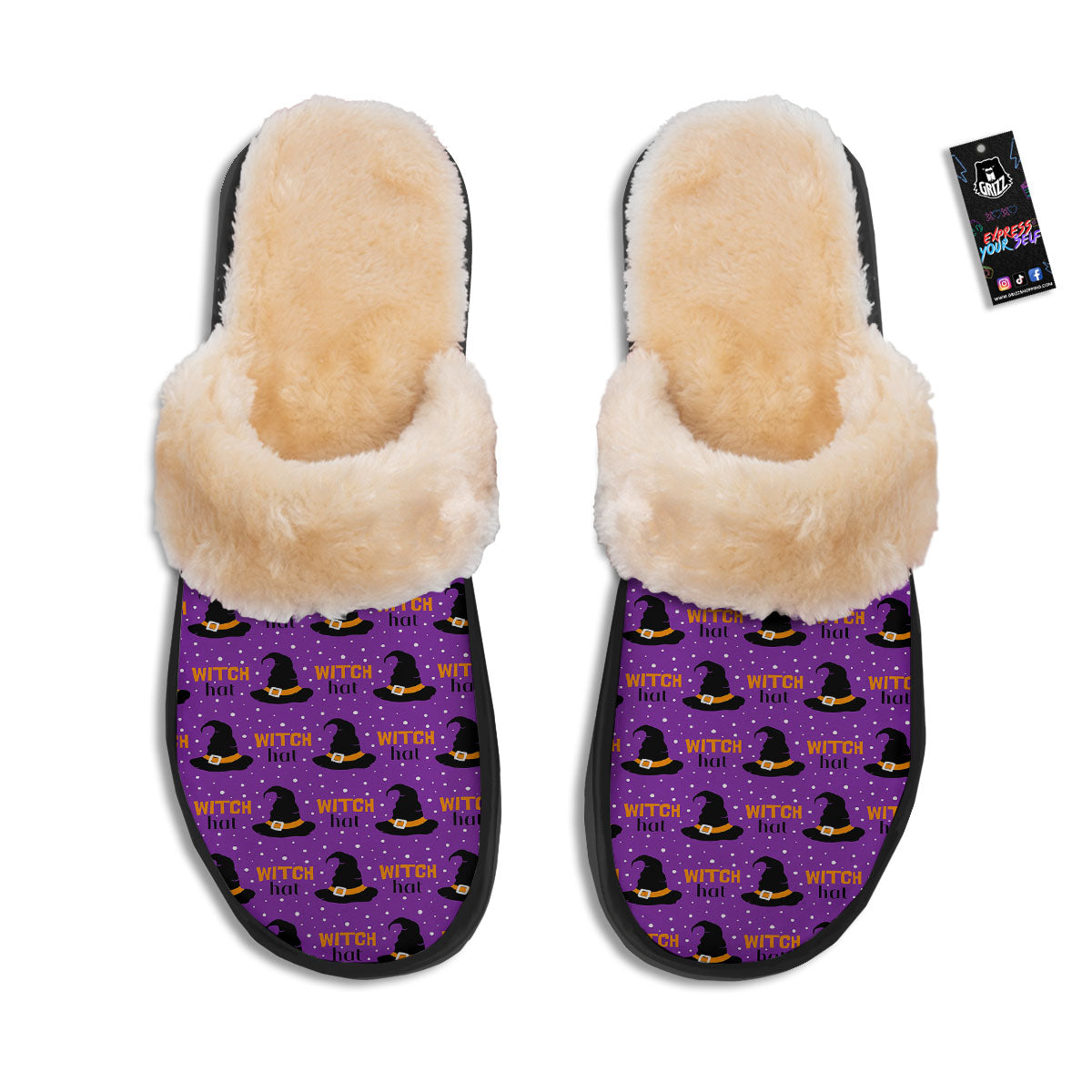 Witch Hat Purple Halloween Print Pattern Slippers-grizzshop