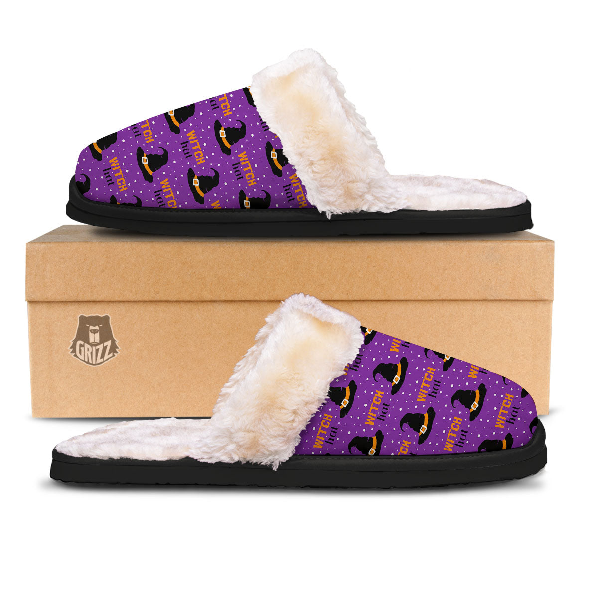 Witch Hat Purple Halloween Print Pattern Slippers-grizzshop