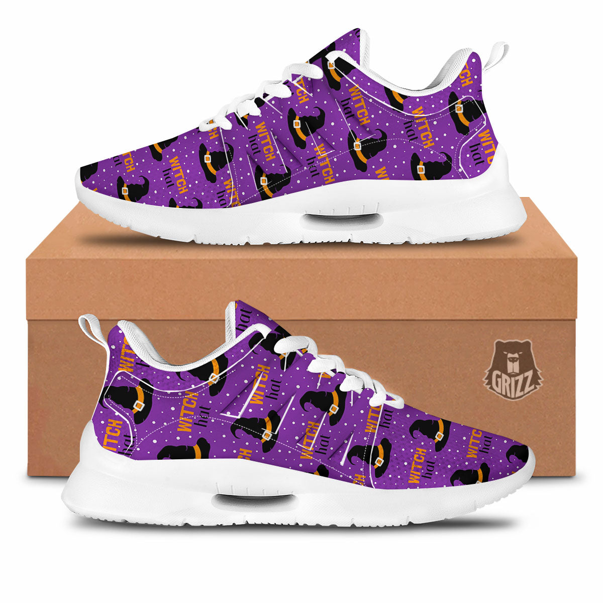 Witch Hat Purple Halloween Print Pattern Tennis Shoes-grizzshop