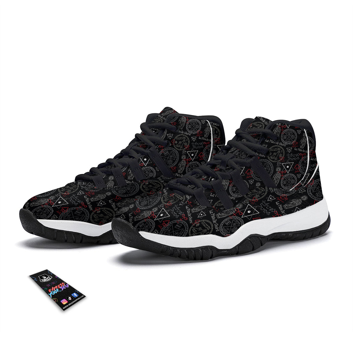 Witch Wiccan Pagan Pattern Print Black Bball Shoes-grizzshop