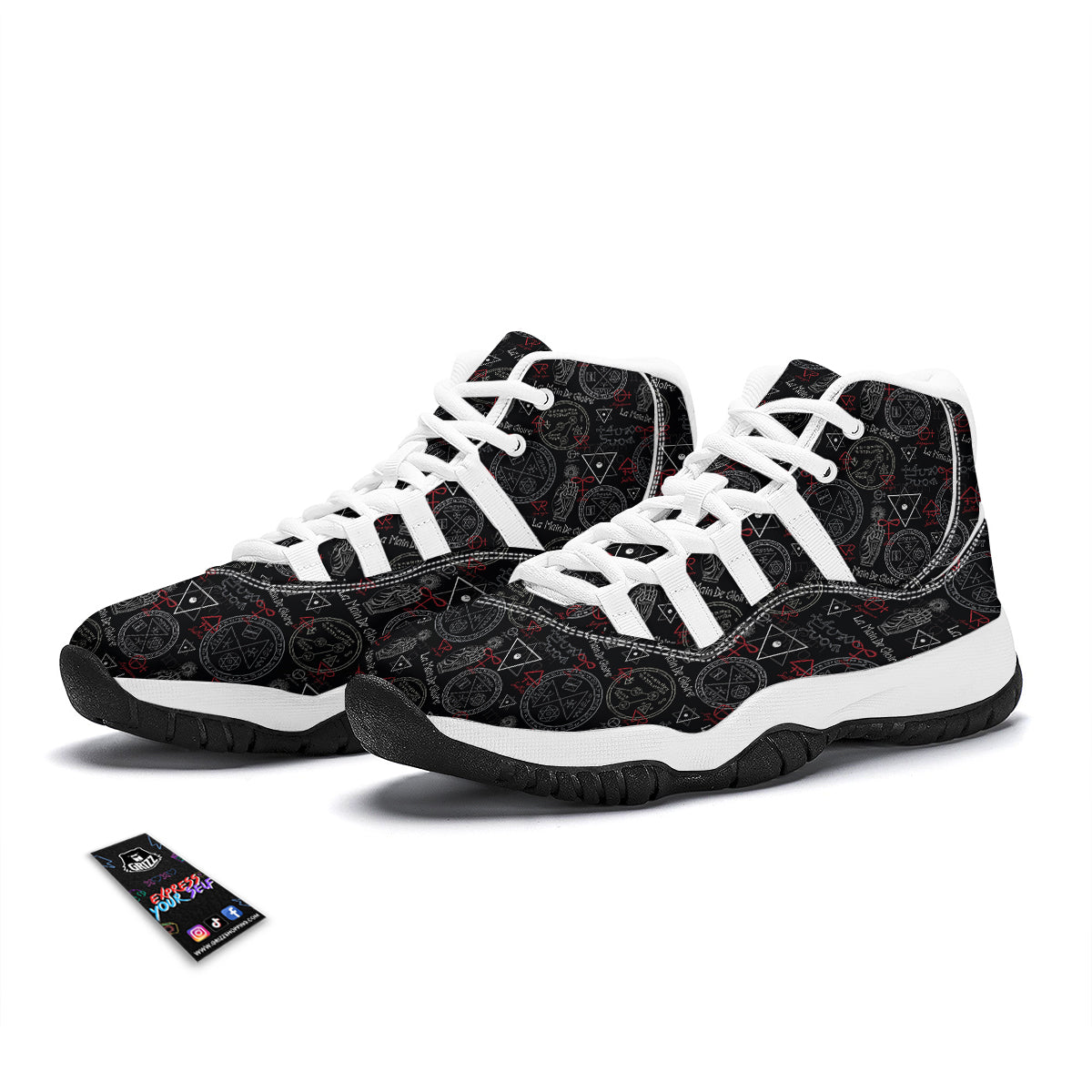 Witch Wiccan Pagan Pattern Print White Bball Shoes-grizzshop