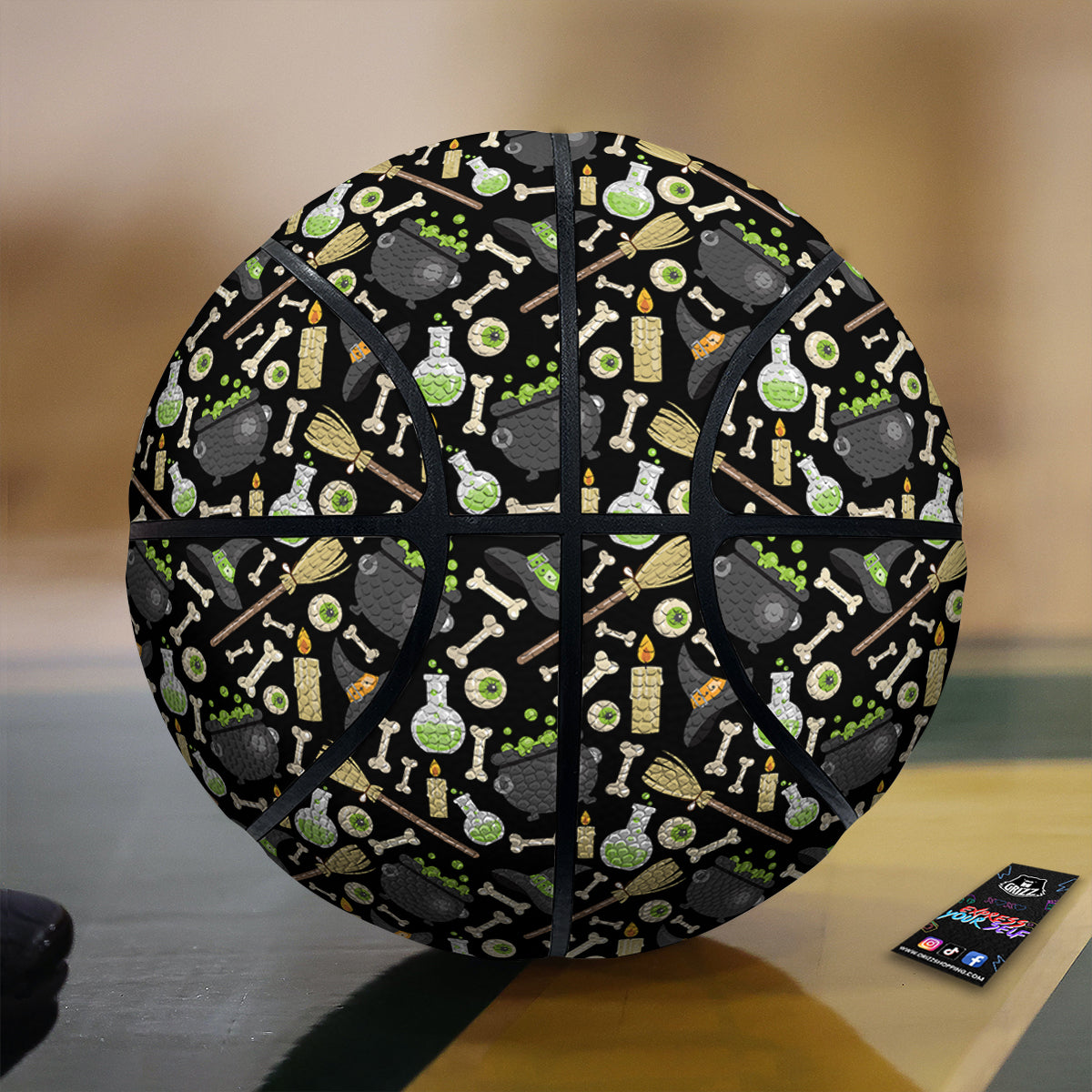 Witch Cauldron Green Print Pattern Basketball