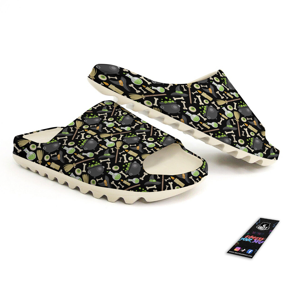 Witch Cauldron Green Print Pattern Sandals-grizzshop
