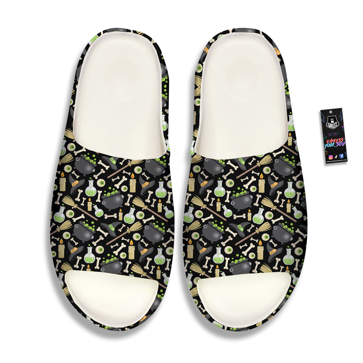 Witch Cauldron Green Print Pattern Sandals-grizzshop