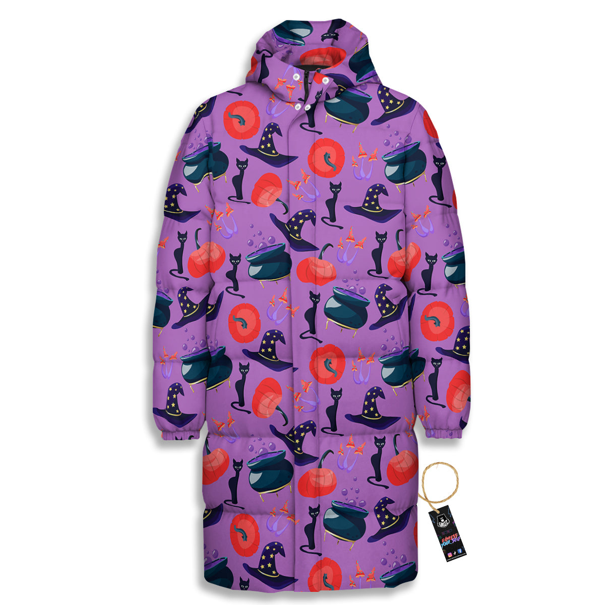 Witch Cauldron Halloween Print Pattern Long Down Jacket