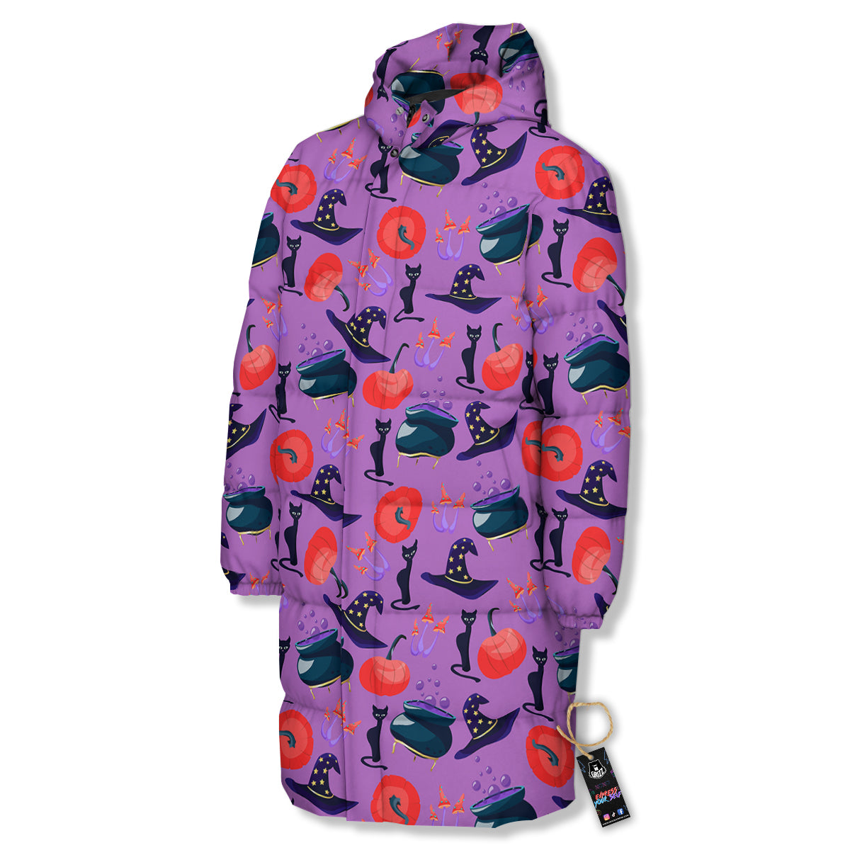 Witch Cauldron Halloween Print Pattern Long Down Jacket