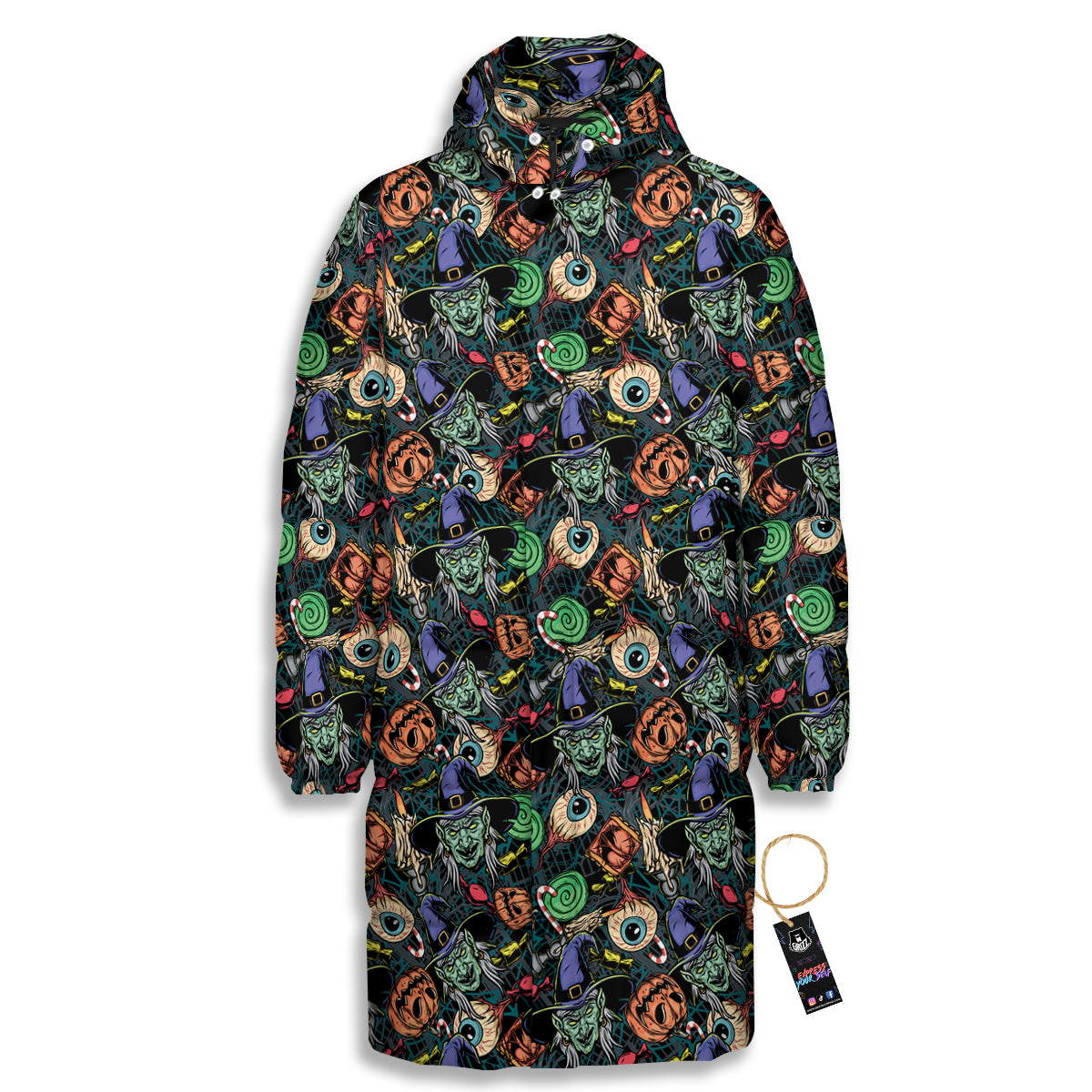 Witch Halloween Elements Print Pattern Long Down Jacket