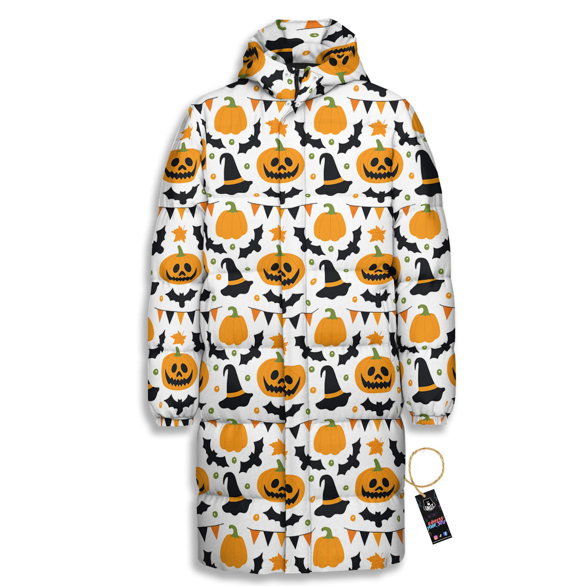 Witch Hat Halloween Print Pattern Long Down Jacket