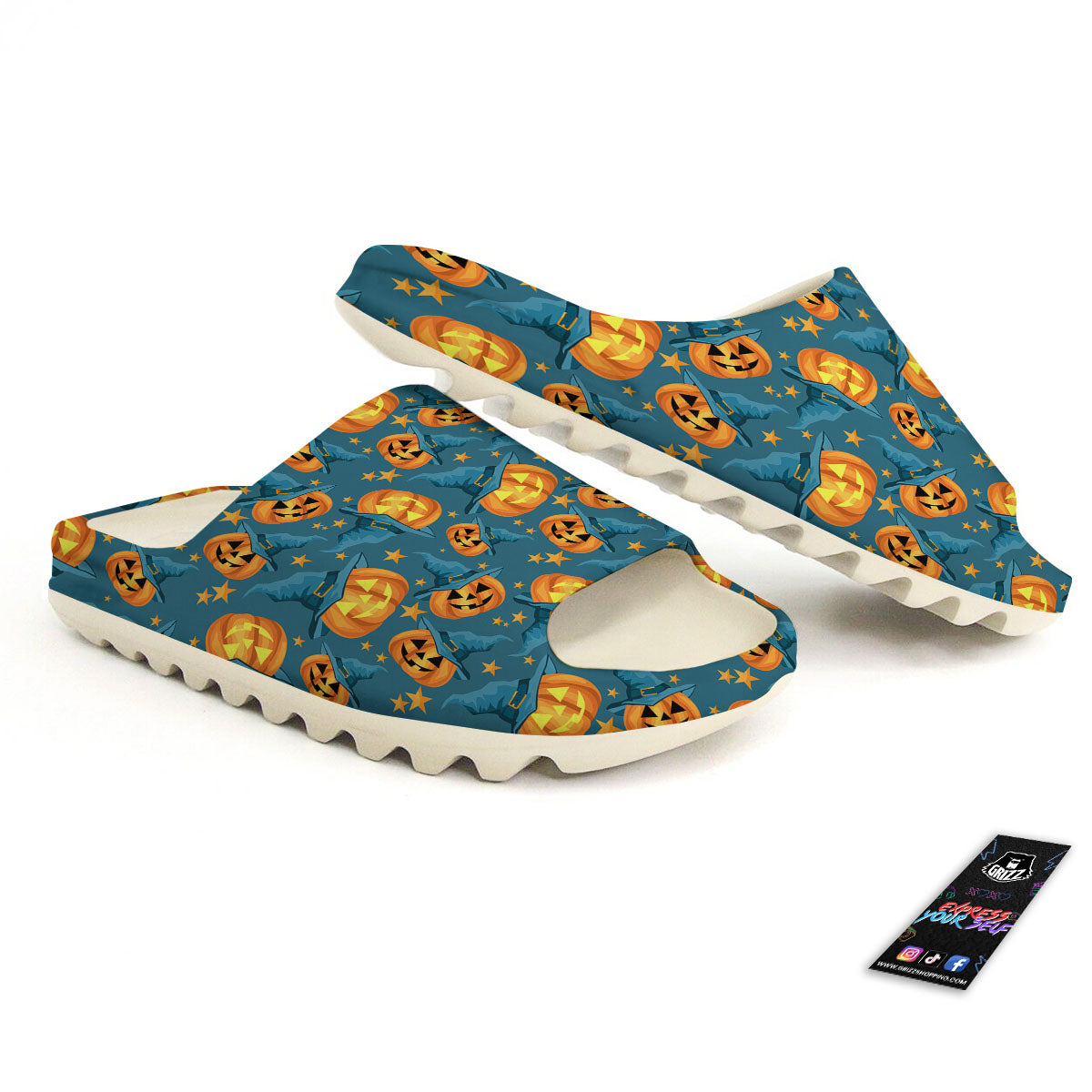 Witch Hat Pumpkin Print Pattern Sandals-grizzshop