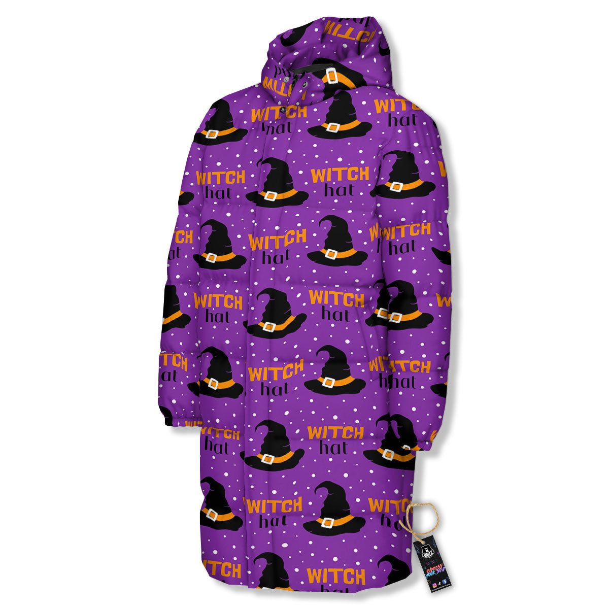 Witch Hat Purple Halloween Print Pattern Long Down Jacket