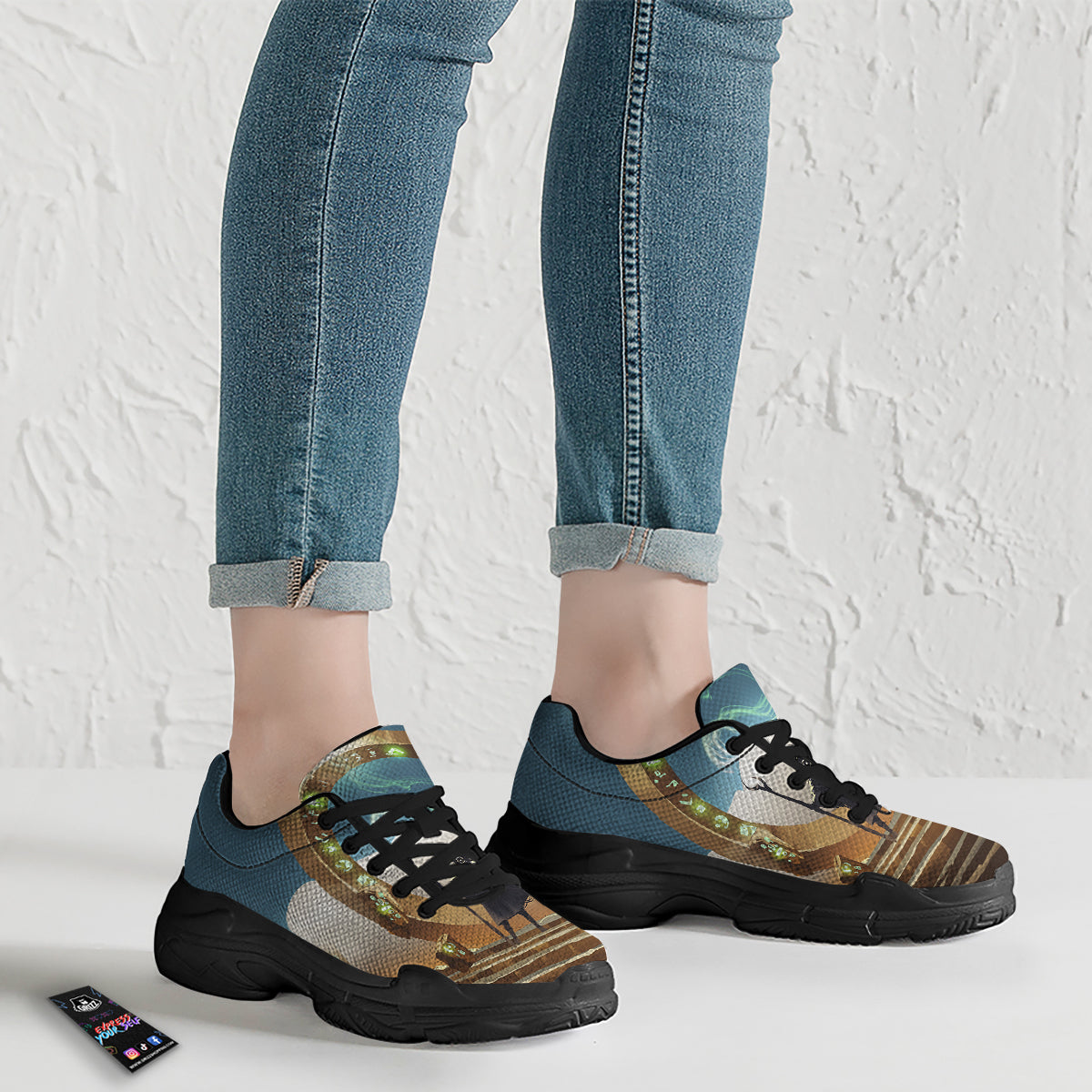 Wizard And Gate Print Black Chunky Shoes-grizzshop