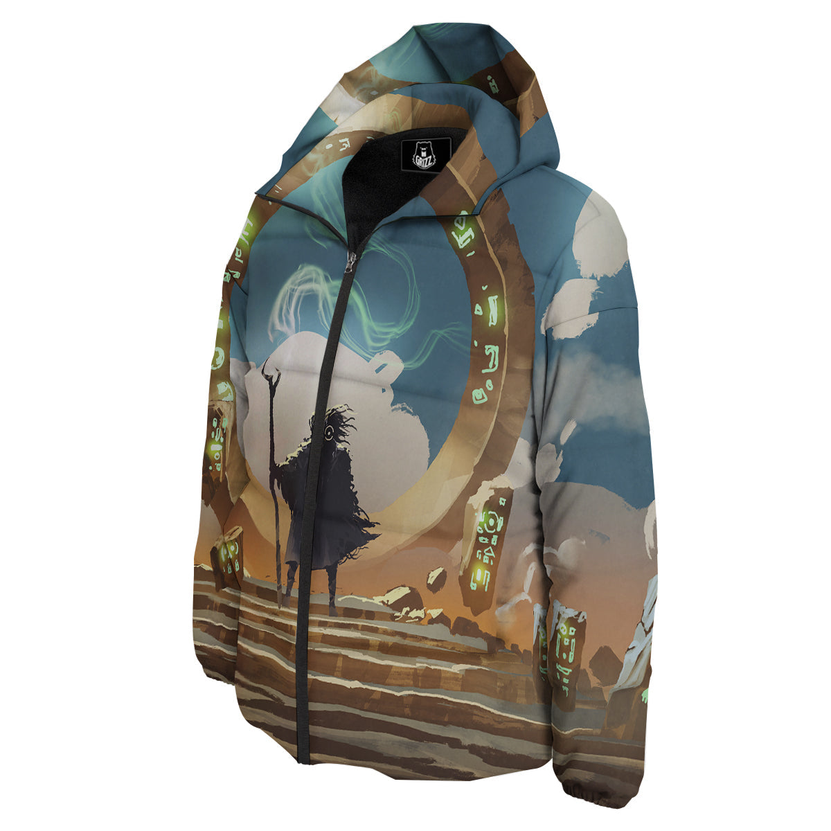 Wizard And Gate Print Down Jacket-grizzshop