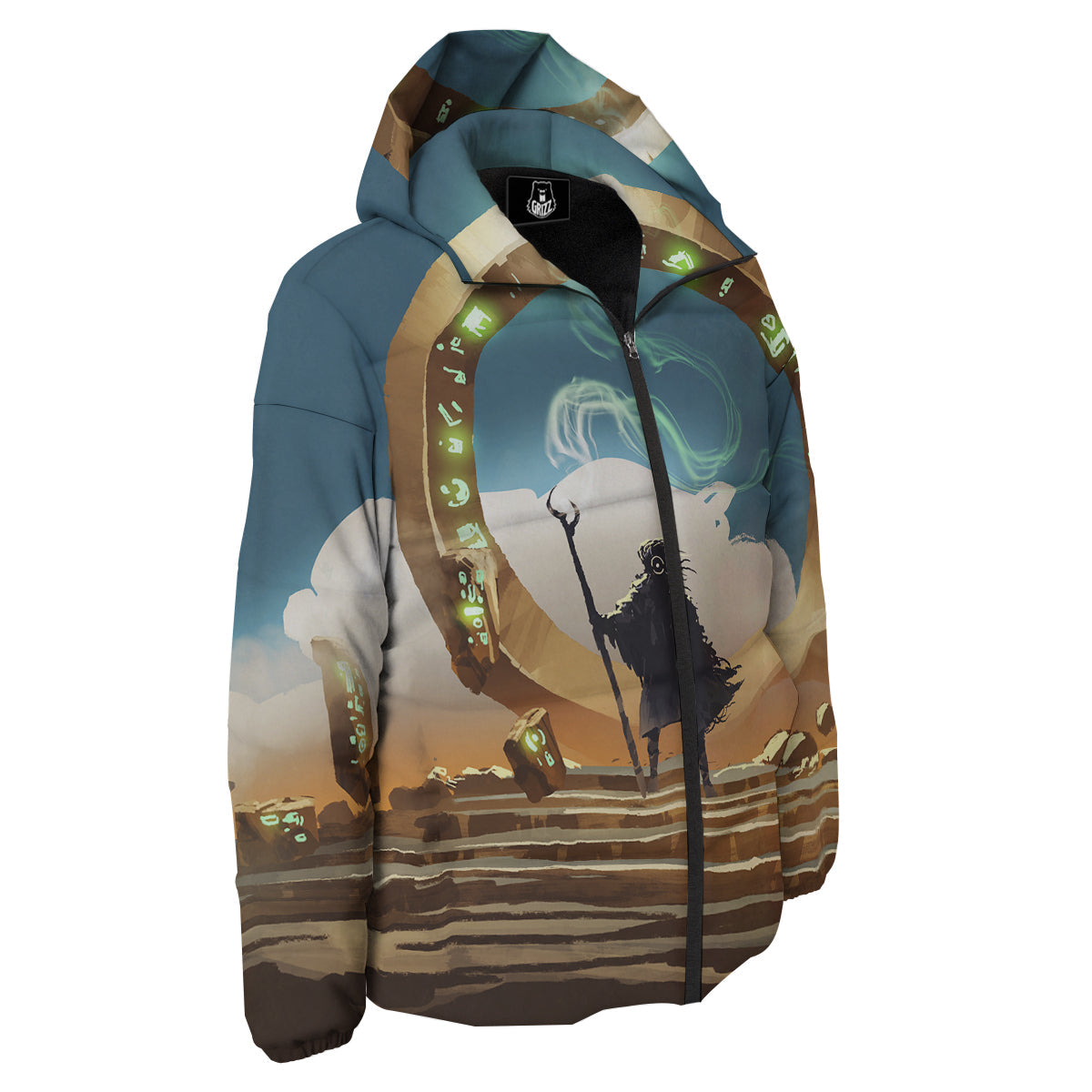 Wizard And Gate Print Down Jacket-grizzshop