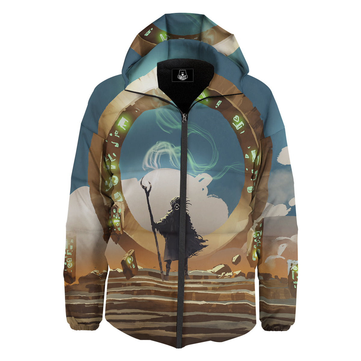 Wizard And Gate Print Down Jacket-grizzshop