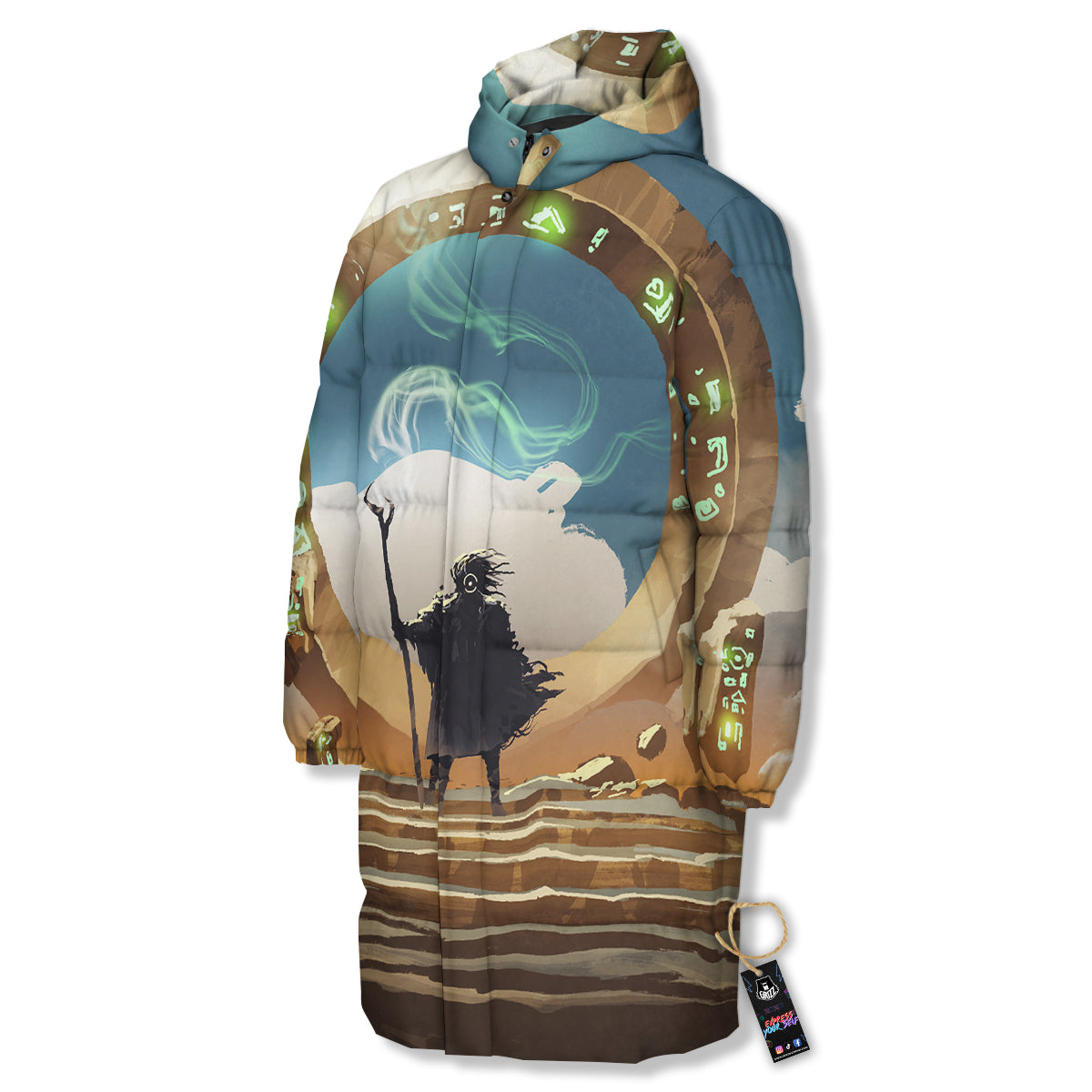 Wizard And Gate Print Long Down Jacket-grizzshop