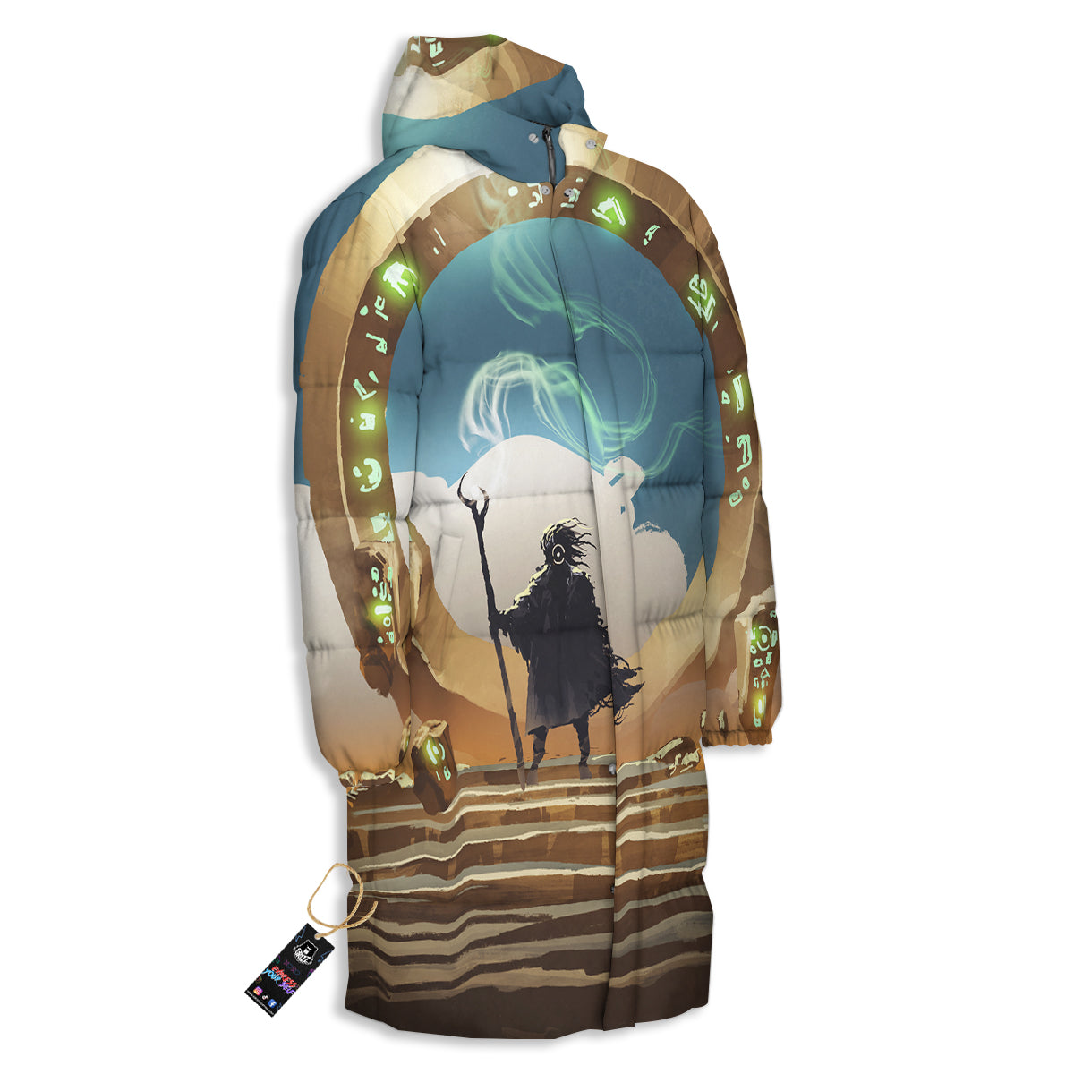 Wizard And Gate Print Long Down Jacket-grizzshop