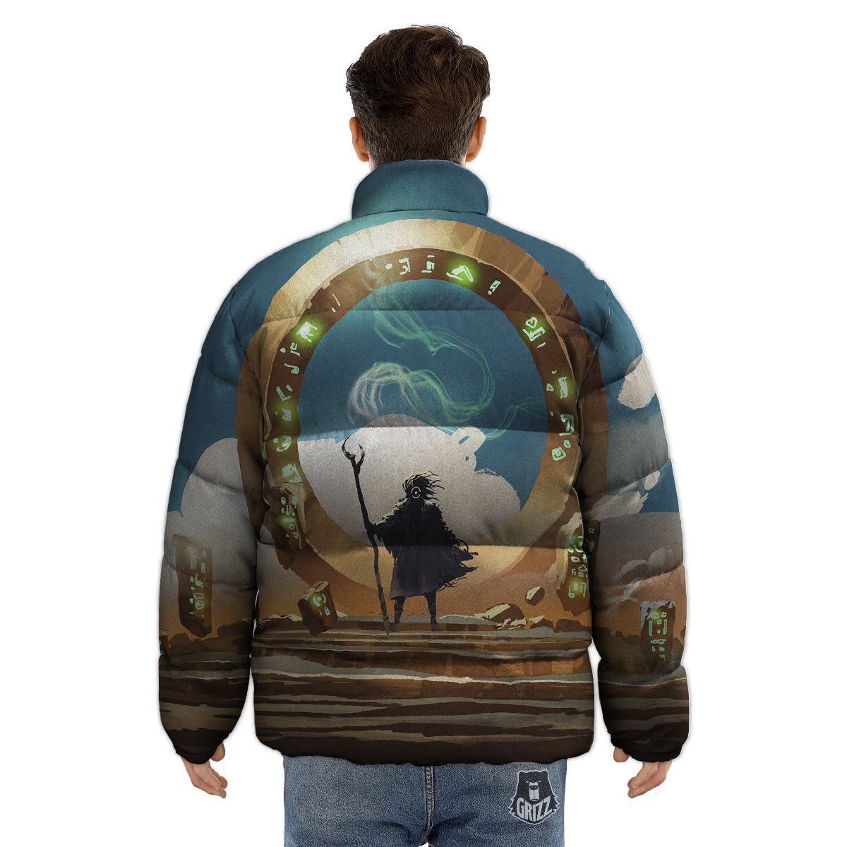 Wizard And Gate Print Puffer Jacket-grizzshop