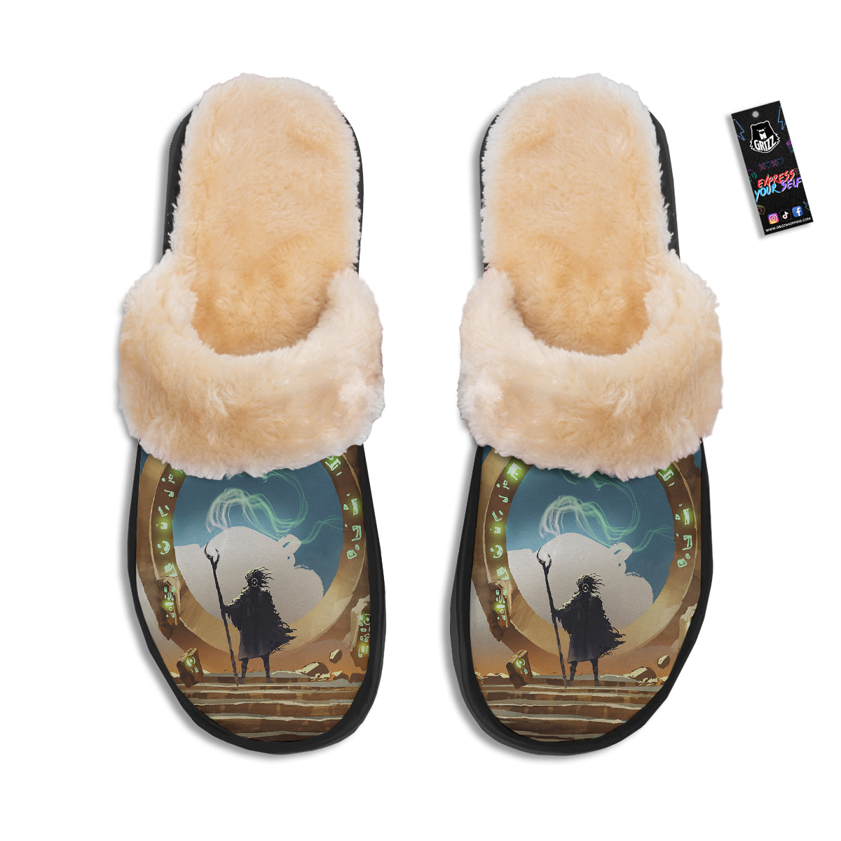 Wizard And Gate Print Slippers-grizzshop