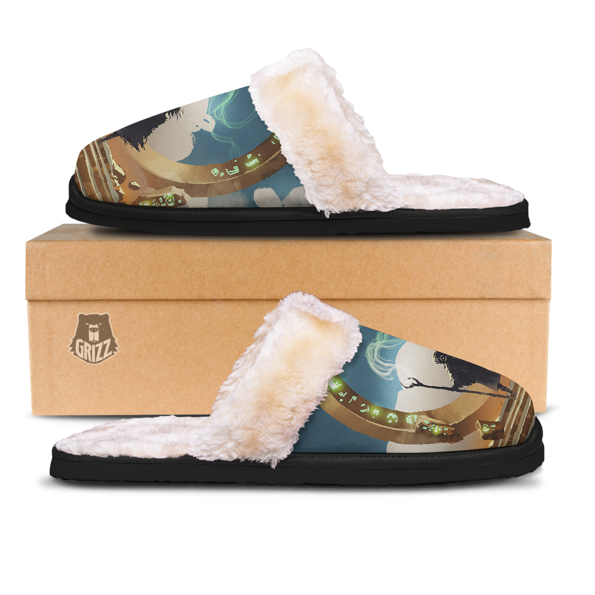 Wizard And Gate Print Slippers-grizzshop