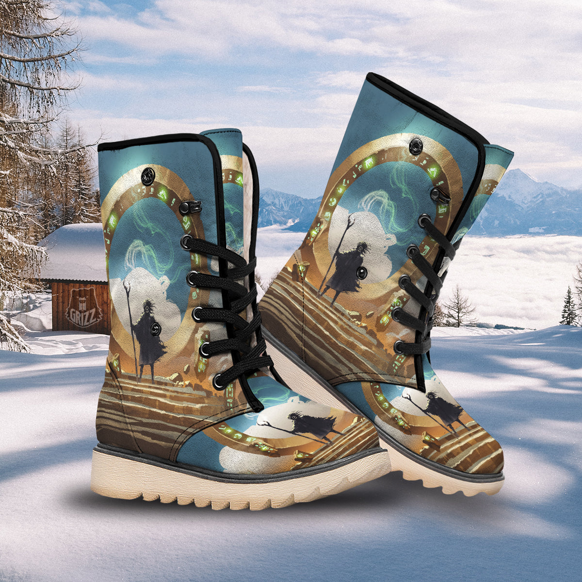 Wizard And Gate Print Snow Boots-grizzshop