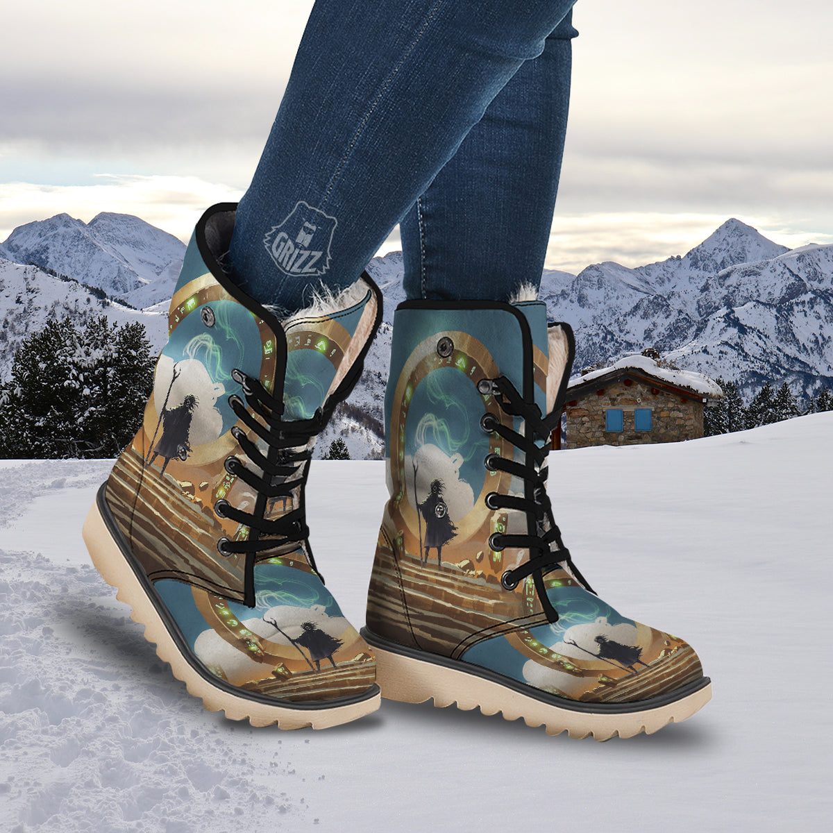 Wizard And Gate Print Snow Boots-grizzshop
