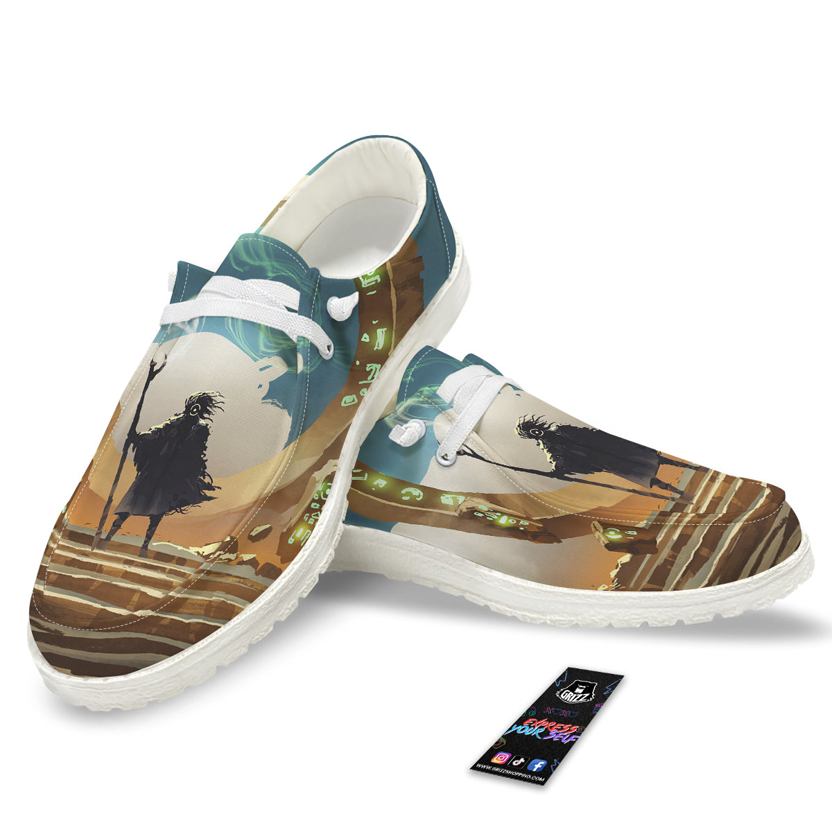 Wizard And Gate Print White Loafers-grizzshop