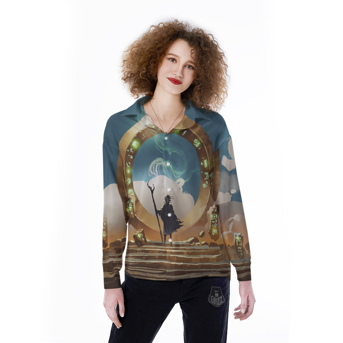 Wizard And Gate Print Women's Long Sleeve Shirts-grizzshop