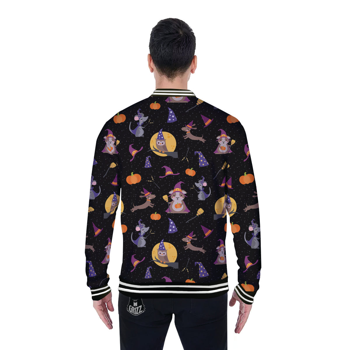 Hat Wizard Print Pattern Baseball Jacket