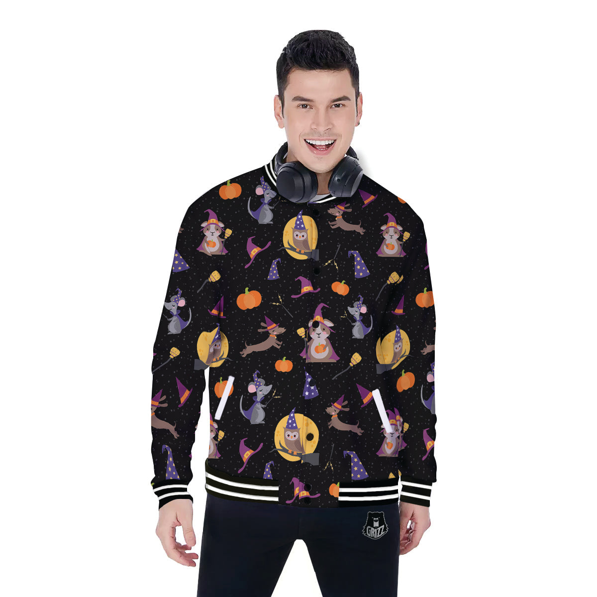 Wizard Animal Print Pattern Baseball Jacket-grizzshop
