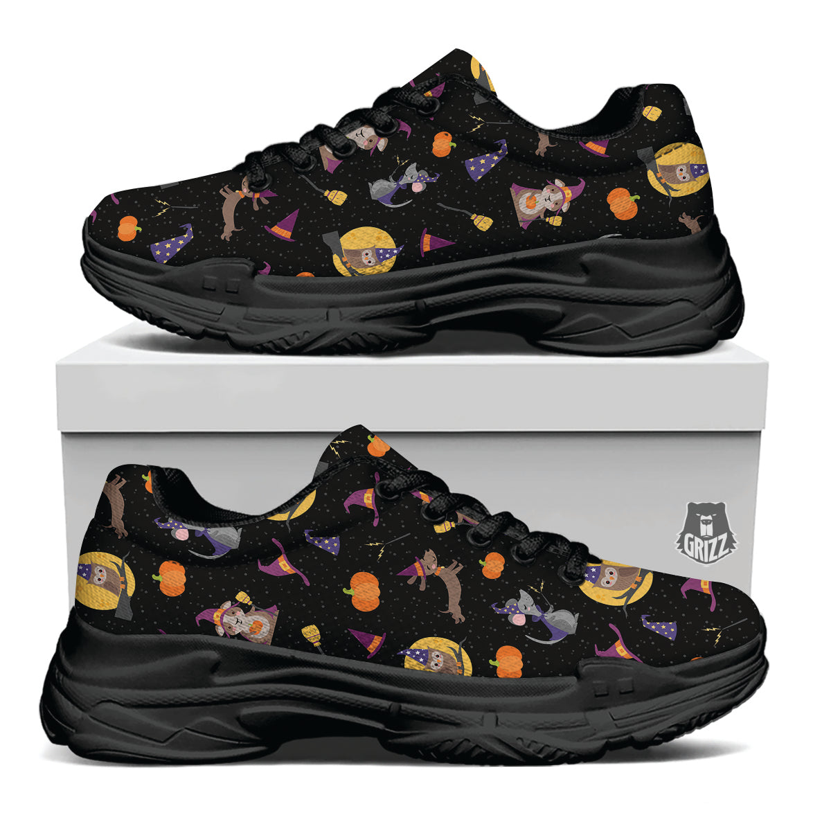 Wizard Animal Print Pattern Black Chunky Shoes-grizzshop