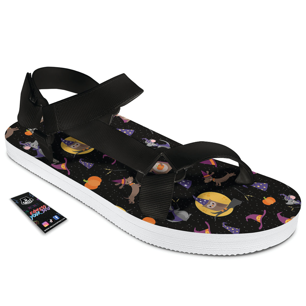 Wizard Animal Print Pattern Black Open Toe Sandals-grizzshop