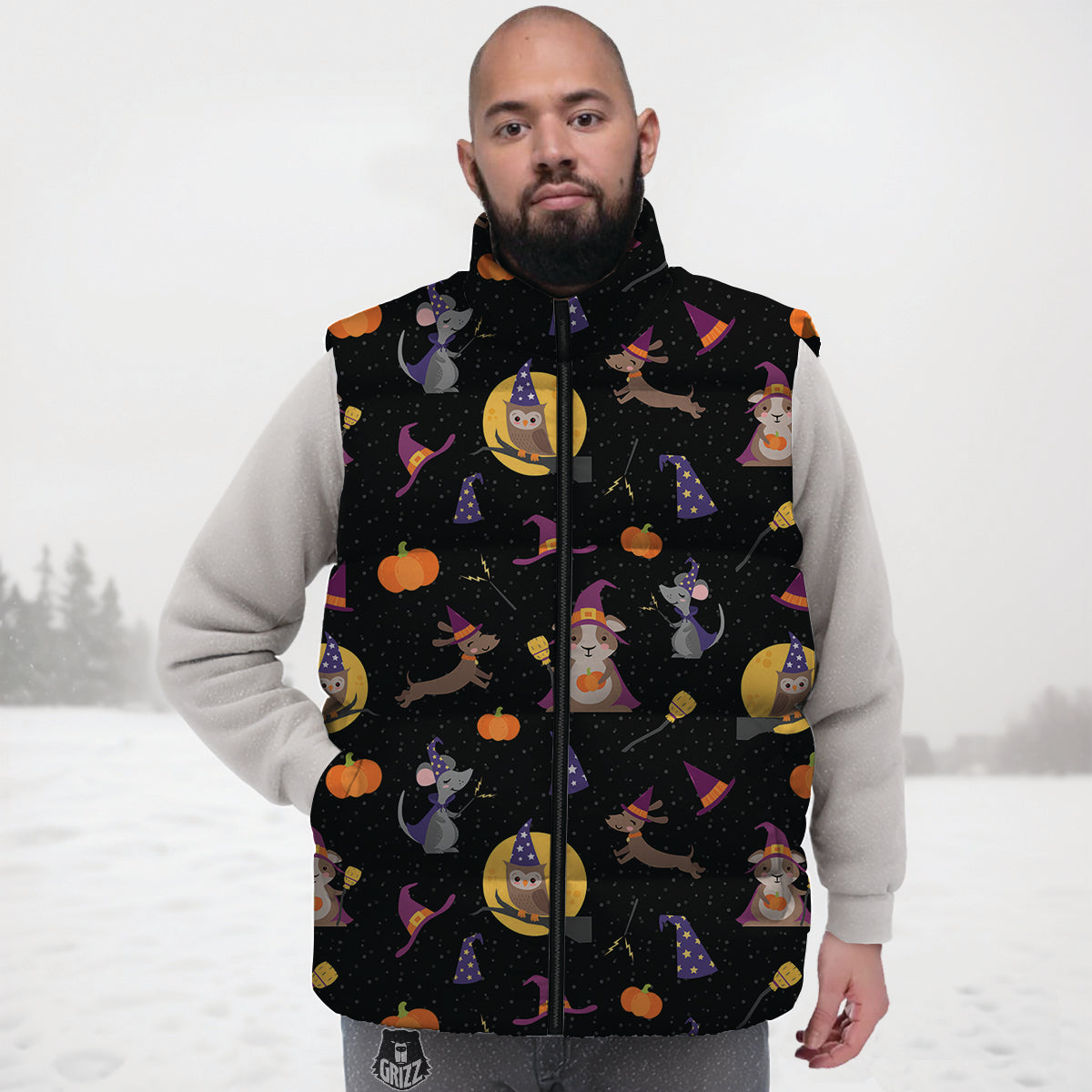 Wizard Animal Print Pattern Down Vest-grizzshop